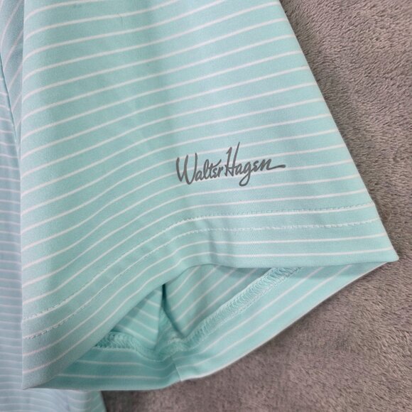 Mens Walter Hagen Blue & White Striped Golf Polo Shirt Short Sleeve Polyester M - Picture 2 of 9